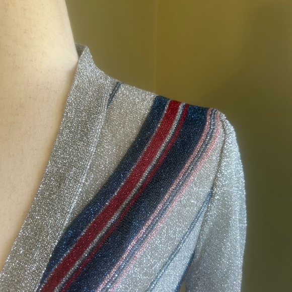 Vintage lurex cardigan Renee Tener for Outlander. Silver w/multi stripe. 70s XS - Picture 3 of 14